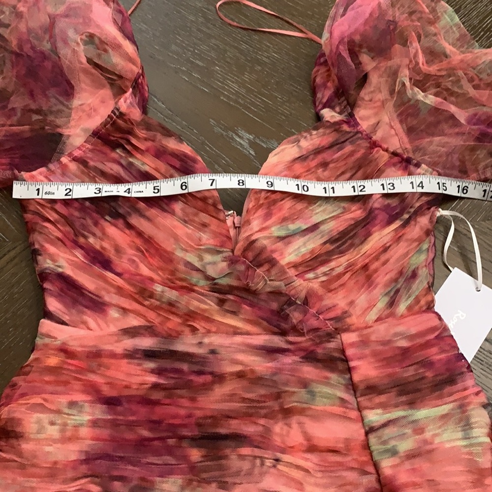 Multicolored pink floral graphic runched tulle bodycon mini dress - Picture 15 of 16